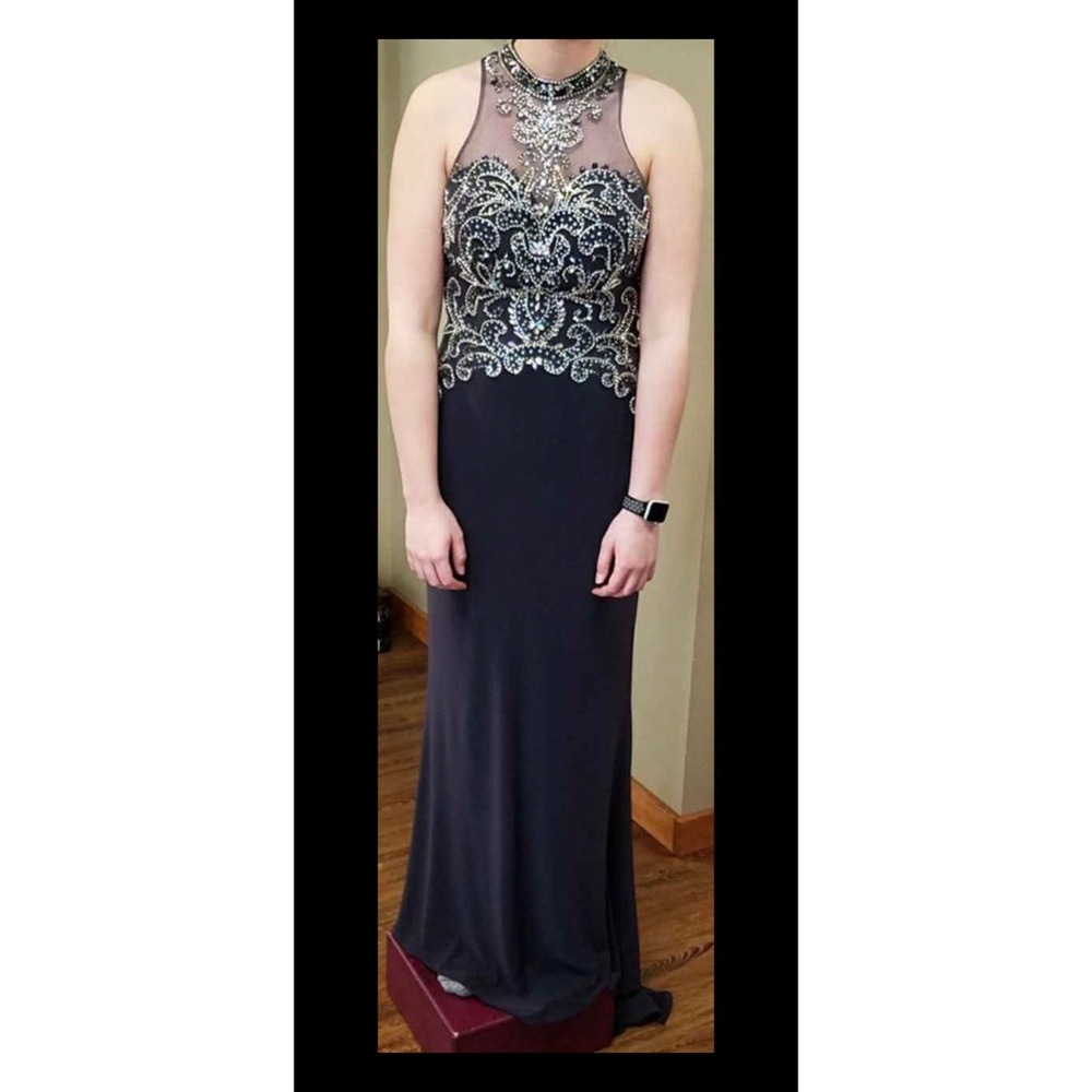Long charcoal prom dress